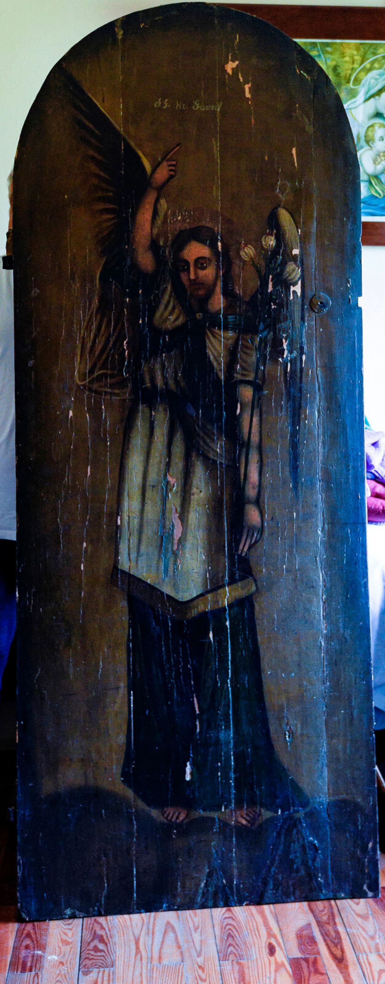 Dipinto su porta in legno raffigurante San Gabriele Arcangelo, '700 1