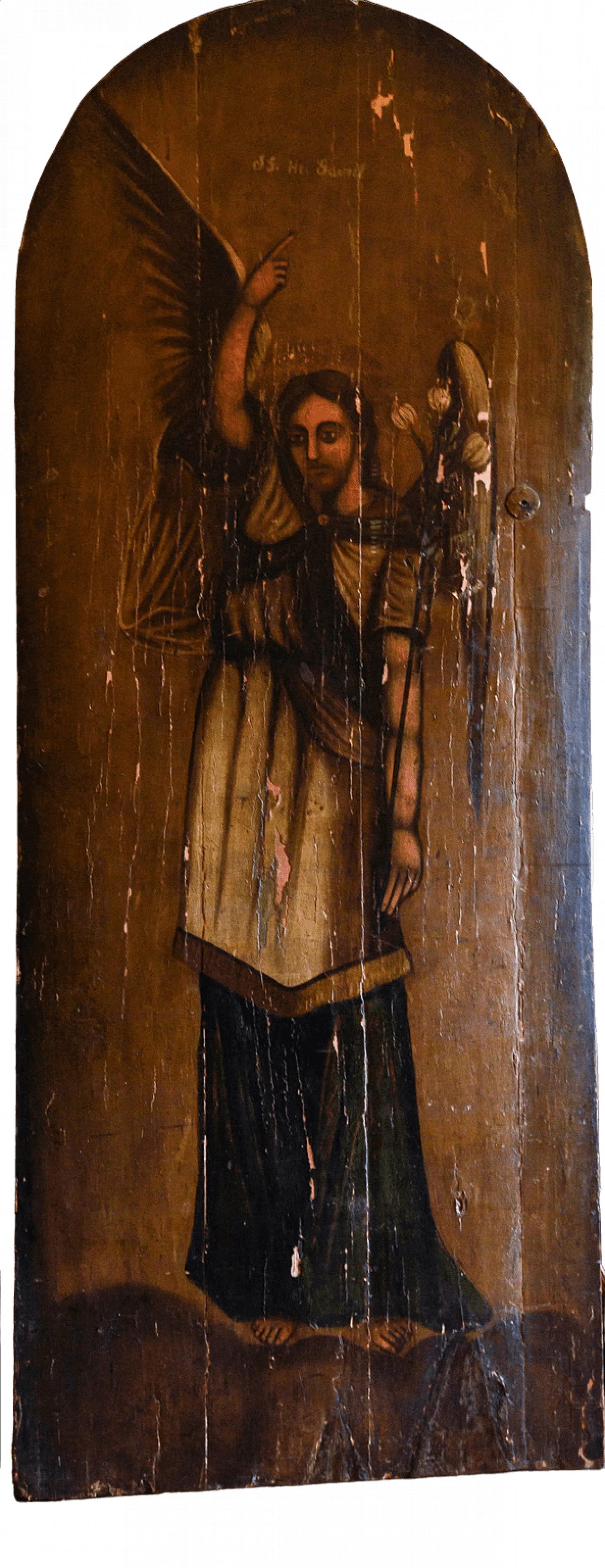 Dipinto su porta in legno raffigurante San Gabriele Arcangelo, '700 8