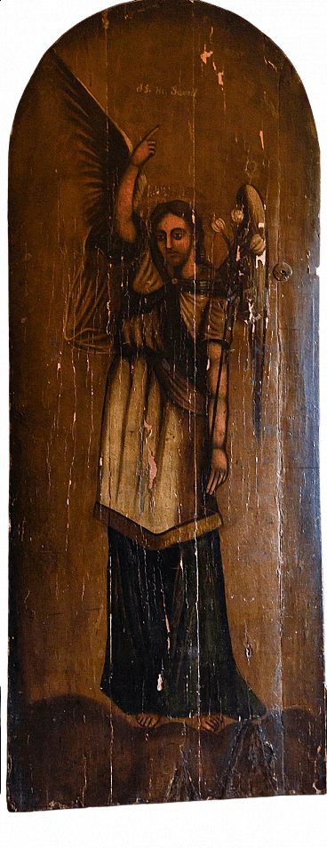 Painting on wooden door depicting Saint Gabriel Archangel, 18th century