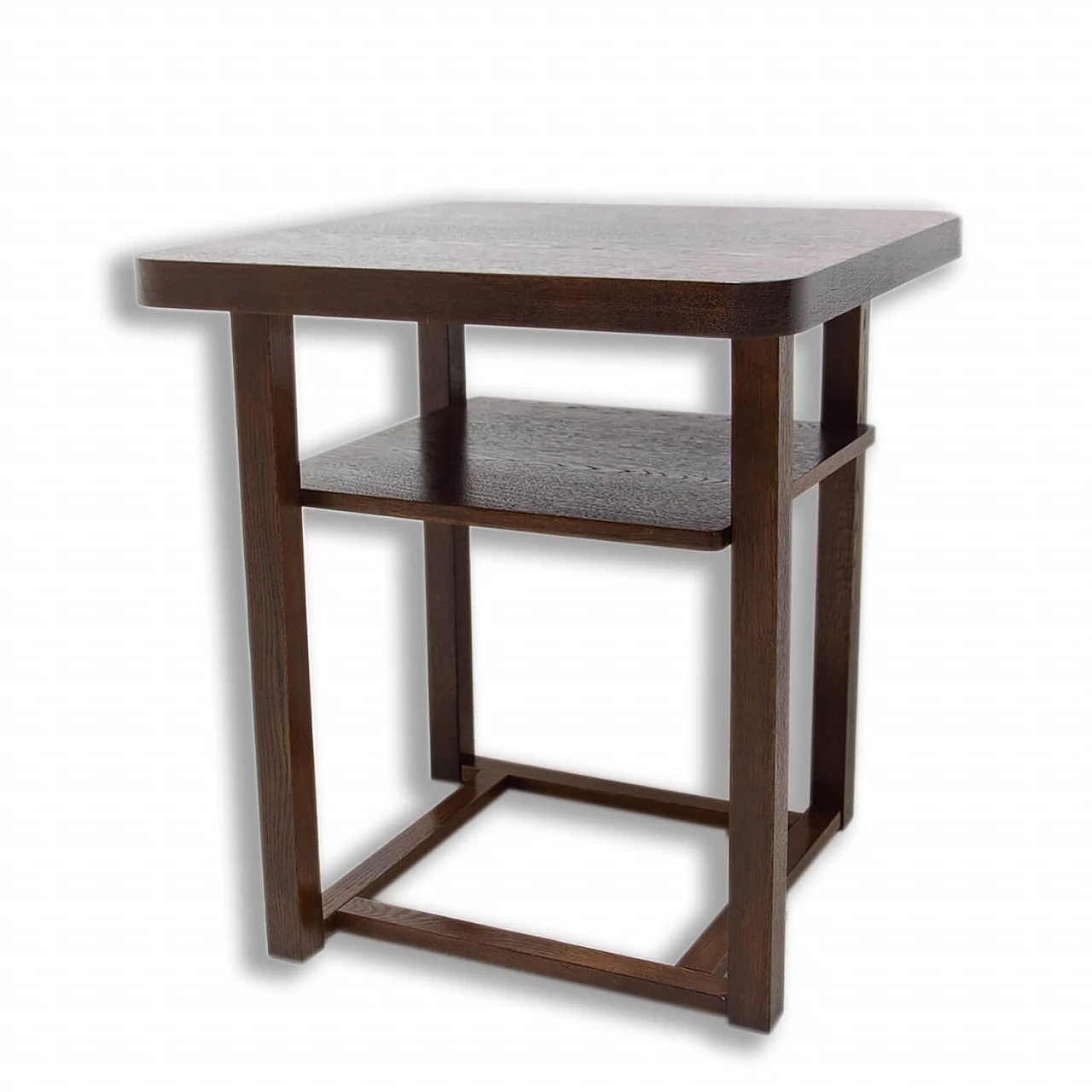 Tavolino quadrato Art Déco in rovere con doppio ripiano, anni '50 1