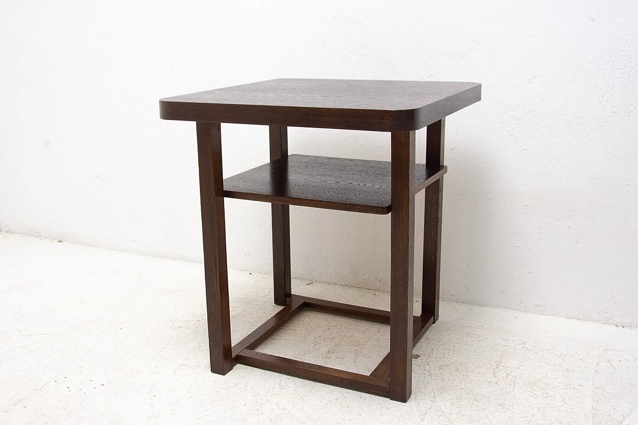 Tavolino quadrato Art Déco in rovere con doppio ripiano, anni '50 2