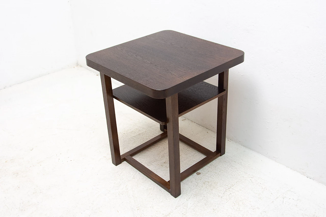 Art Deco square oak side table with double shelf, 1950s 3