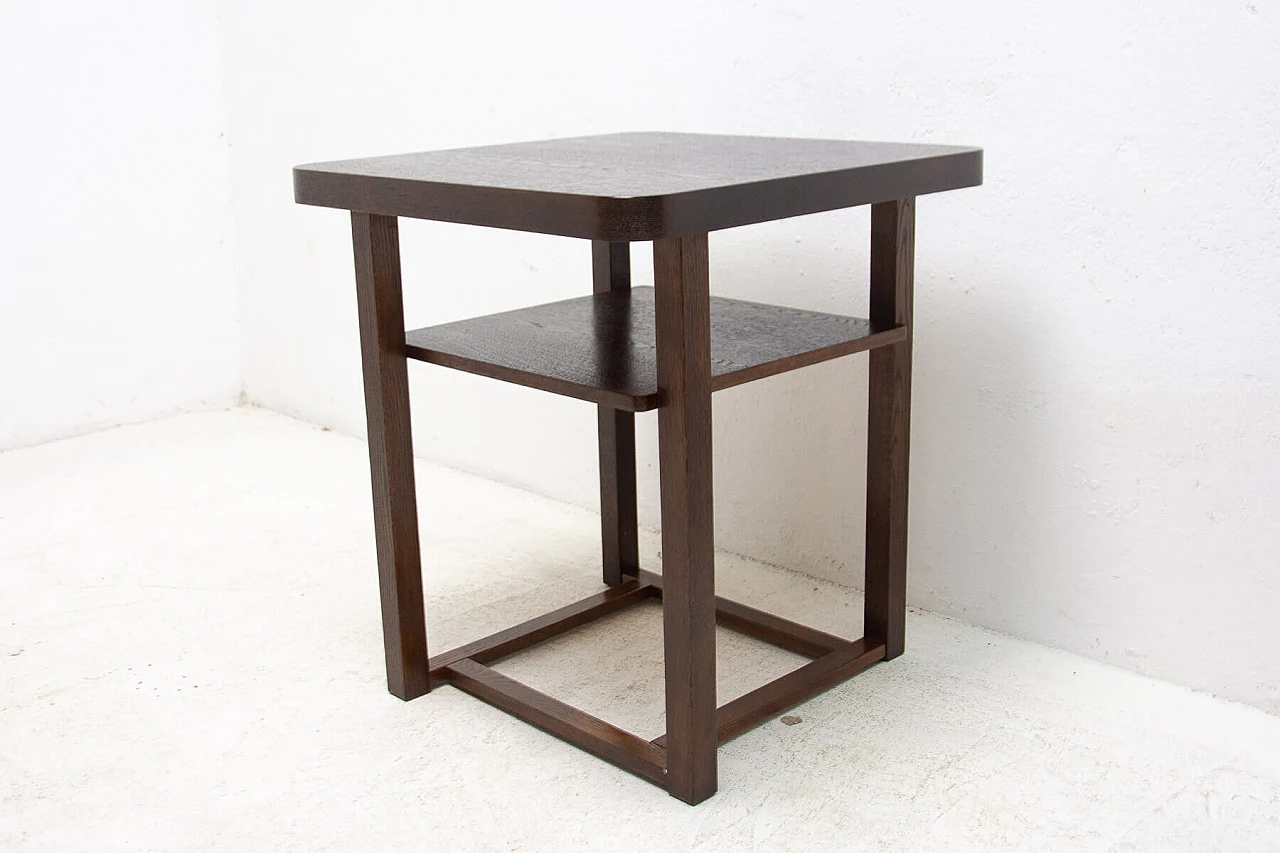 Tavolino quadrato Art Déco in rovere con doppio ripiano, anni '50 4