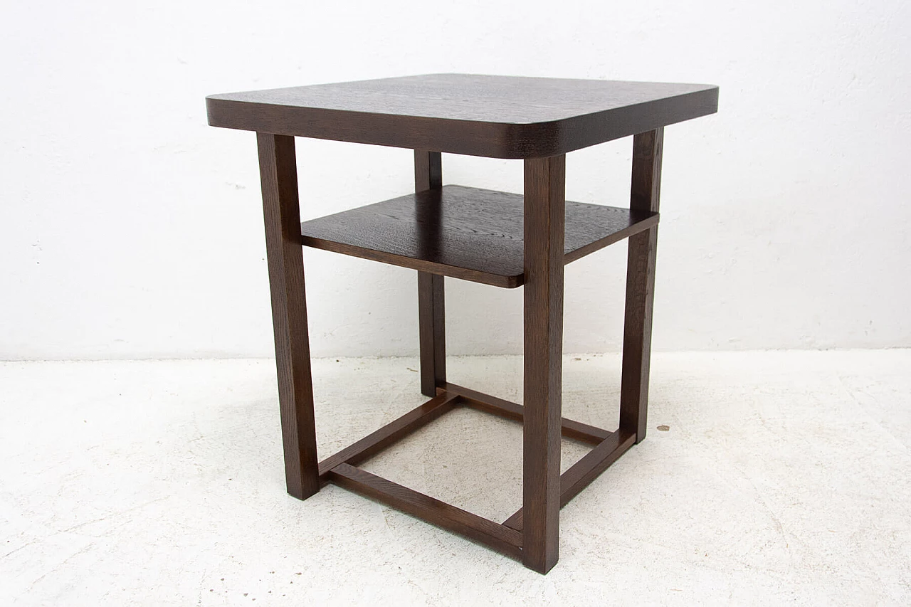 Tavolino quadrato Art Déco in rovere con doppio ripiano, anni '50 5