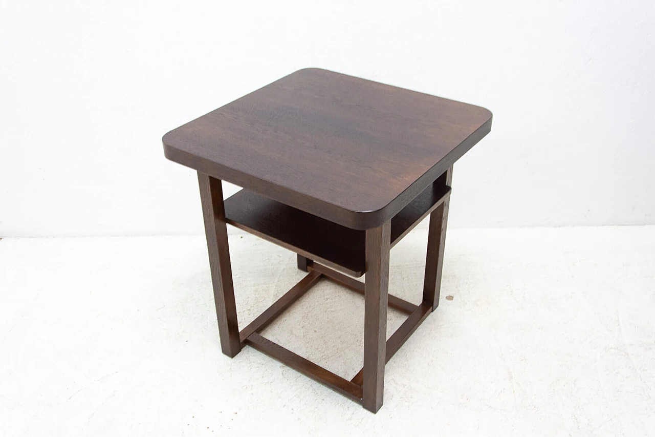 Art Deco square oak side table with double shelf, 1950s 6