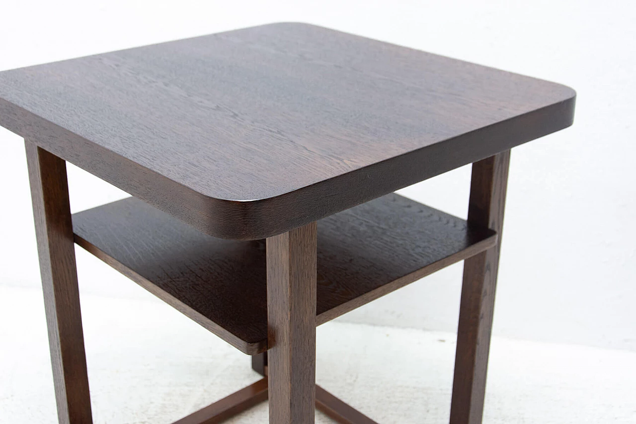Tavolino quadrato Art Déco in rovere con doppio ripiano, anni '50 9
