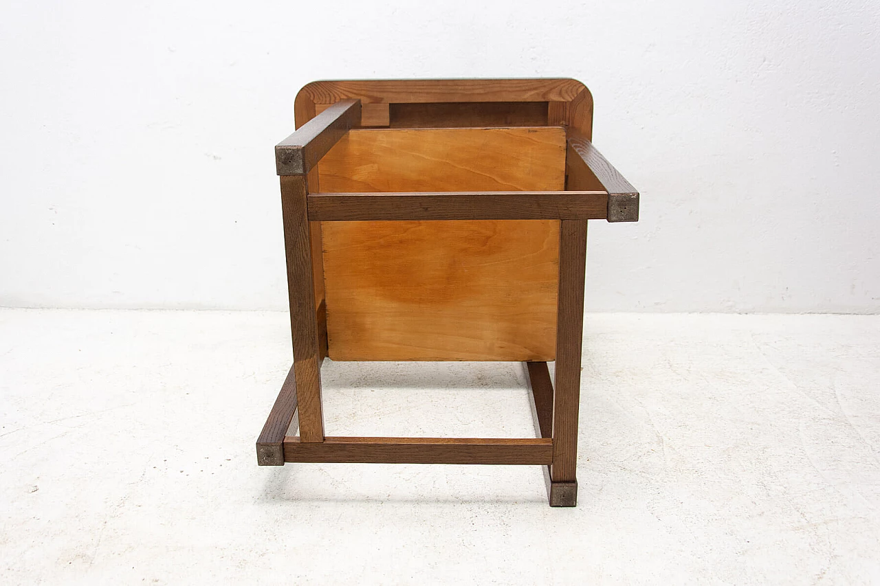 Tavolino quadrato Art Déco in rovere con doppio ripiano, anni '50 11