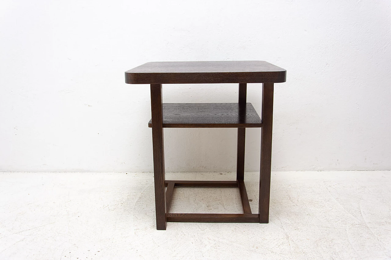 Tavolino quadrato Art Déco in rovere con doppio ripiano, anni '50 12