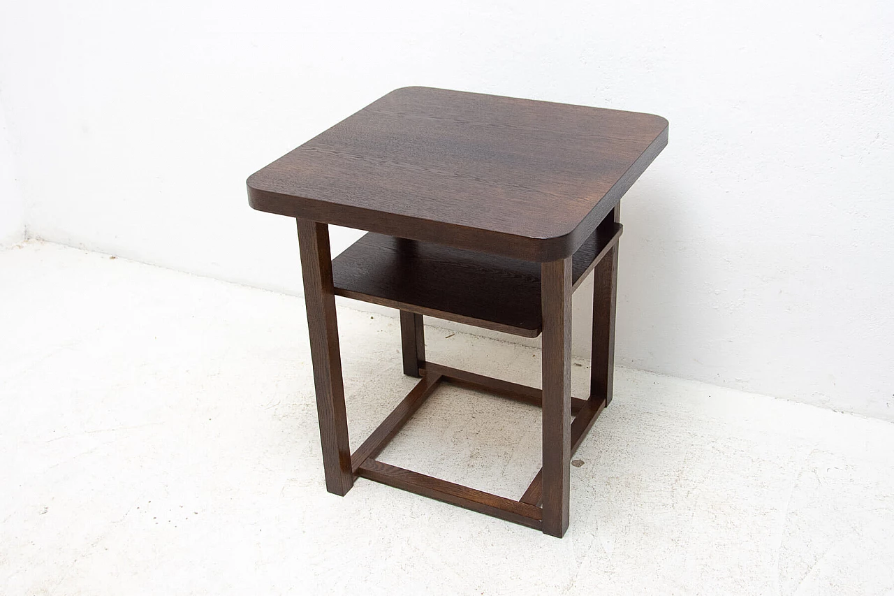 Tavolino quadrato Art Déco in rovere con doppio ripiano, anni '50 14