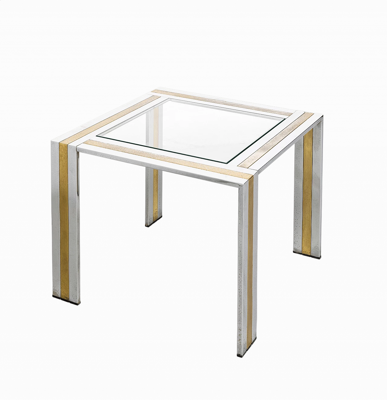 Tavolino da caffè in metallo con piano in cristallo molato di Romeo Rega, anni '70 9