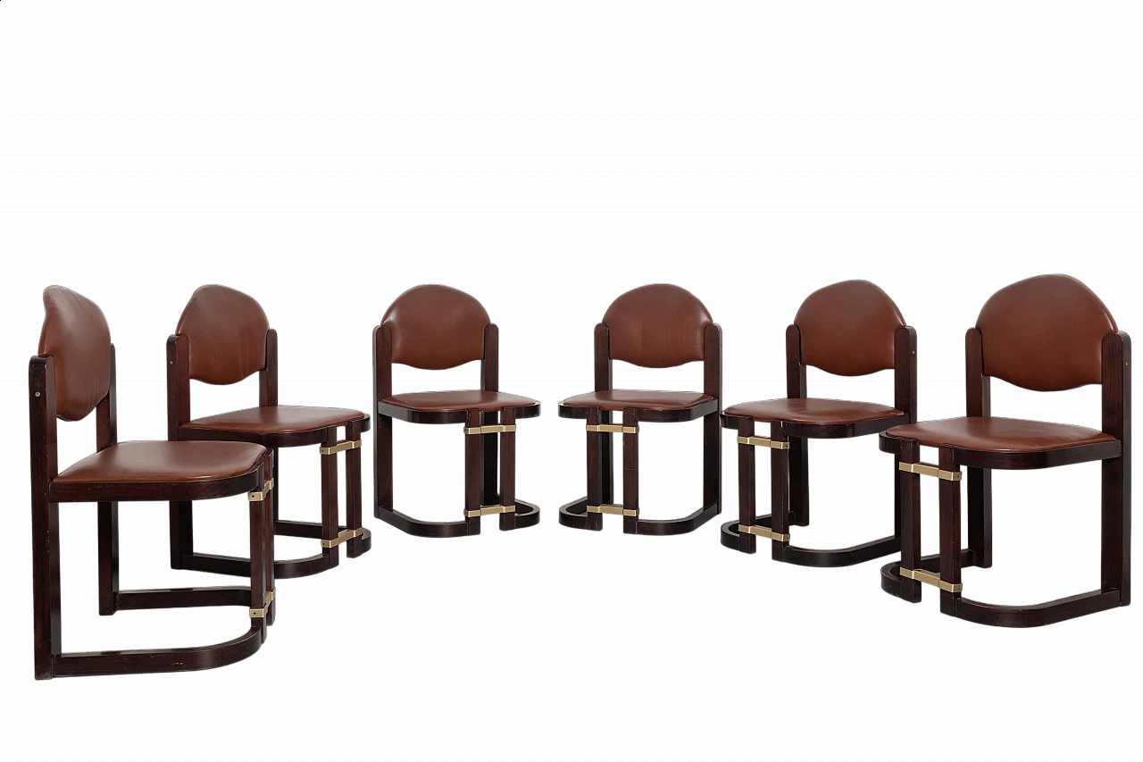 Attr. Augusto Savini 6 faux leather armchairs, 1970s 9
