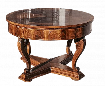 Empire-style walnut panelled round table, 1870