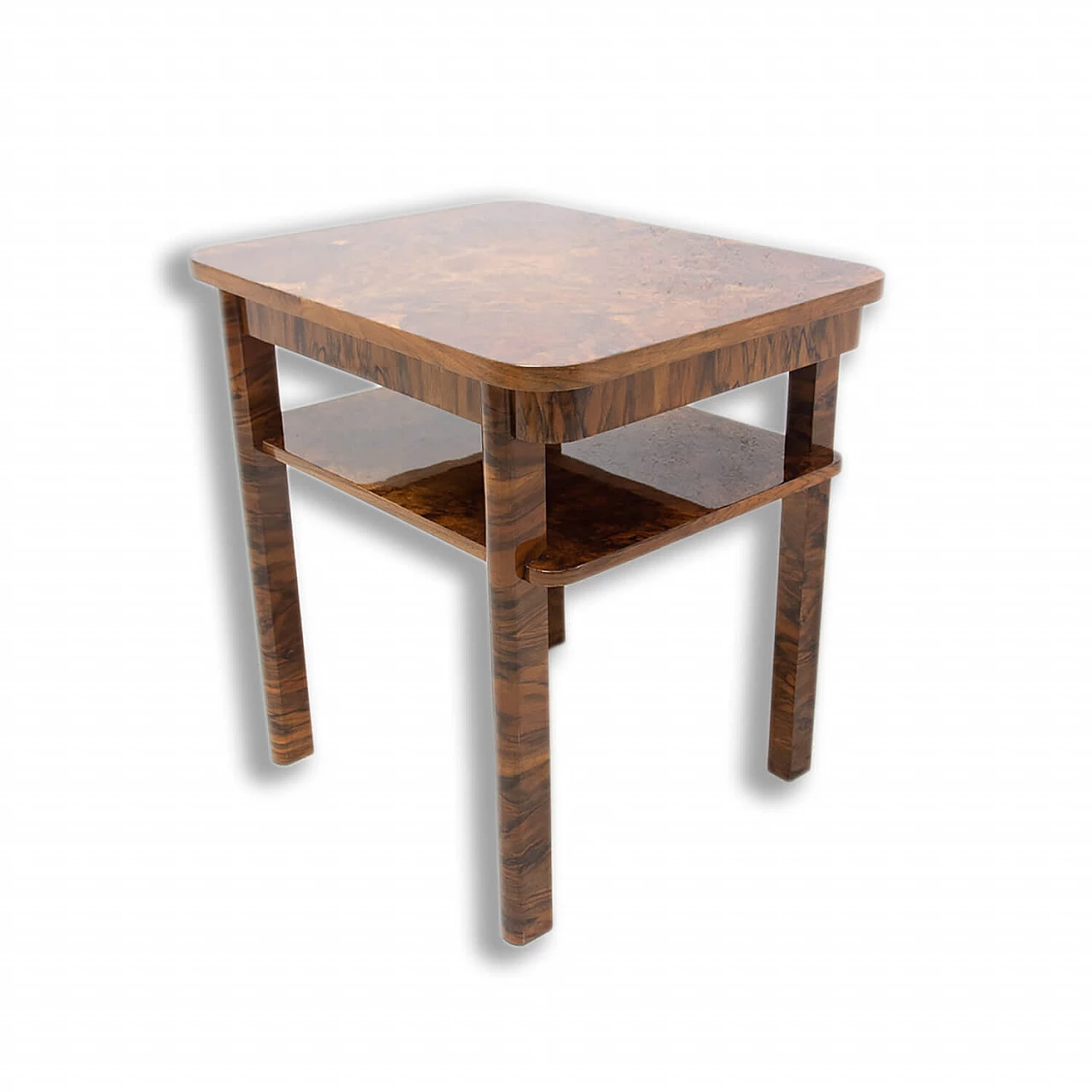 Tavolo Art Déco in radica di noce attributo a Thonet, anni '30 1
