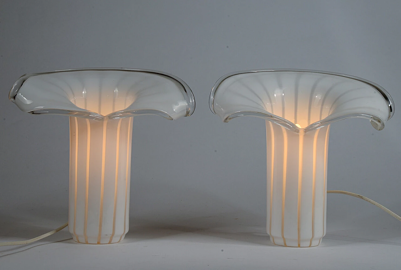 Coppia di lampade da tavolo Calla in vetro di Murano, anni '80 1