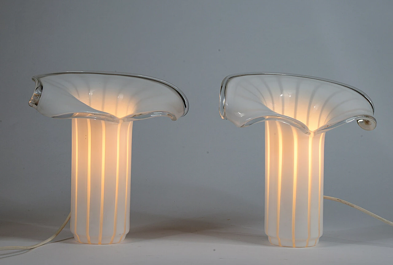 Coppia di lampade da tavolo Calla in vetro di Murano, anni '80 2