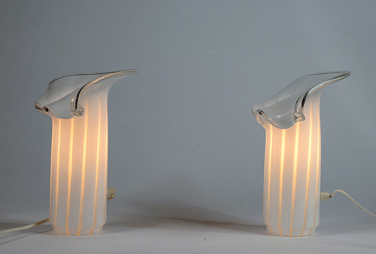 Coppia di lampade da tavolo Calla in vetro di Murano, anni '80 5