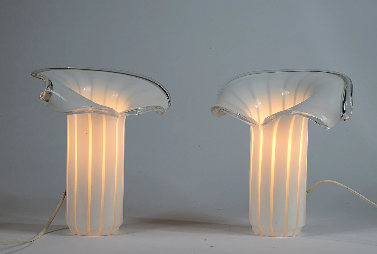 Coppia di lampade da tavolo Calla in vetro di Murano, anni '80 6