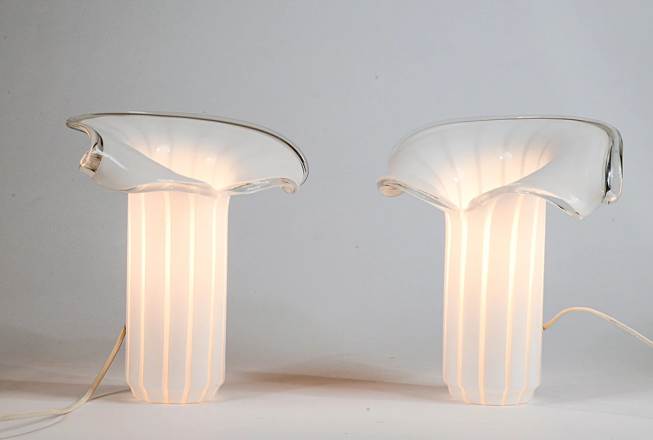 Coppia di lampade da tavolo Calla in vetro di Murano, anni '80 7