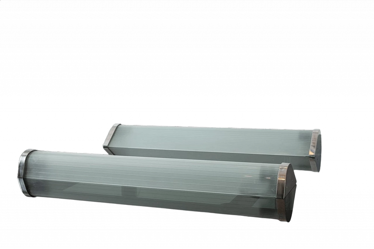 Pair of brass and glass wall lamps, 1950s 9