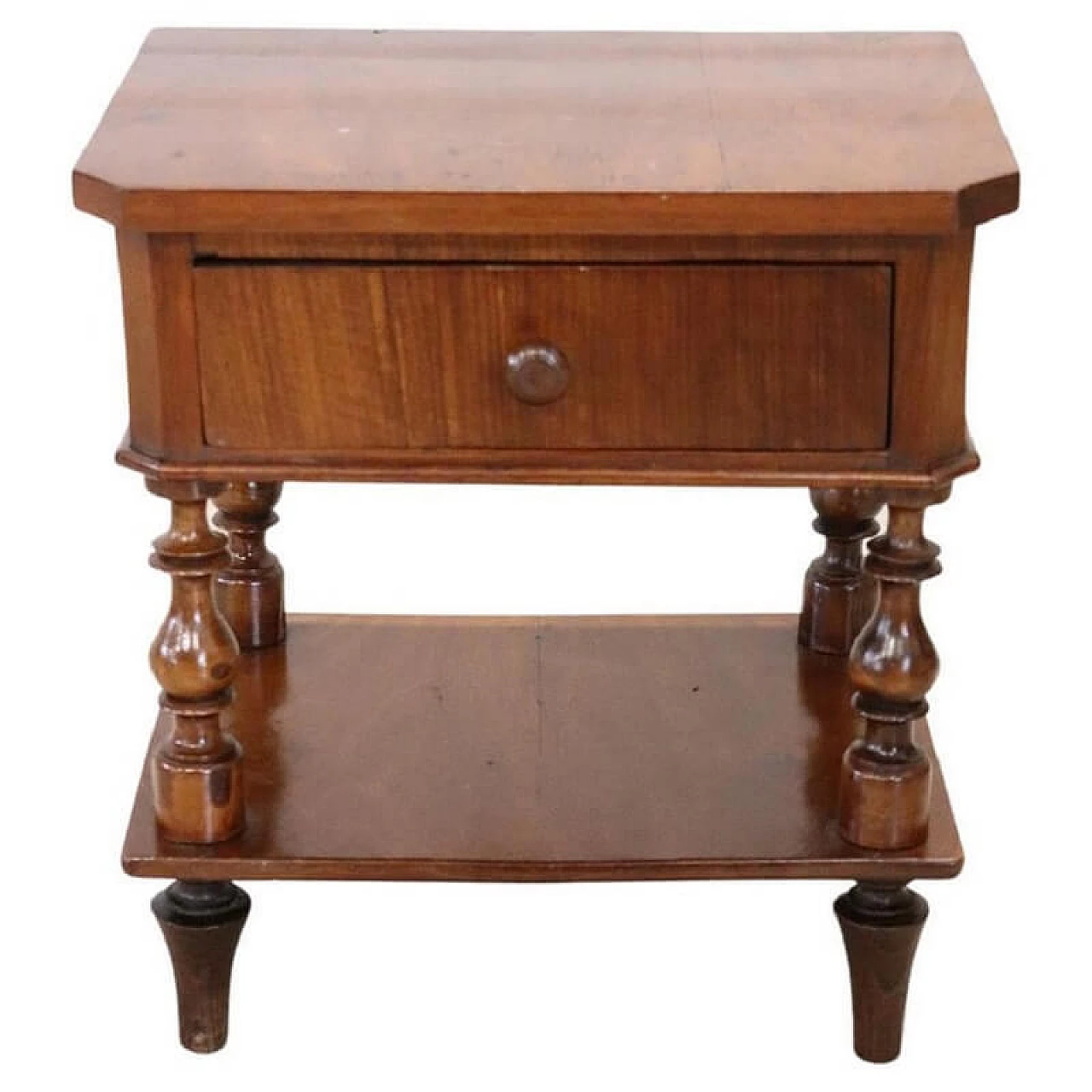 Walnut bedside table with turned legs, 19th century 1