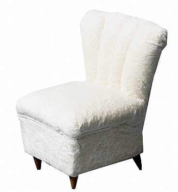 Long pile white velvet armchair, 1950s