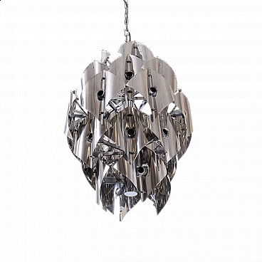 Lampadario in metallo cromato, anni '70