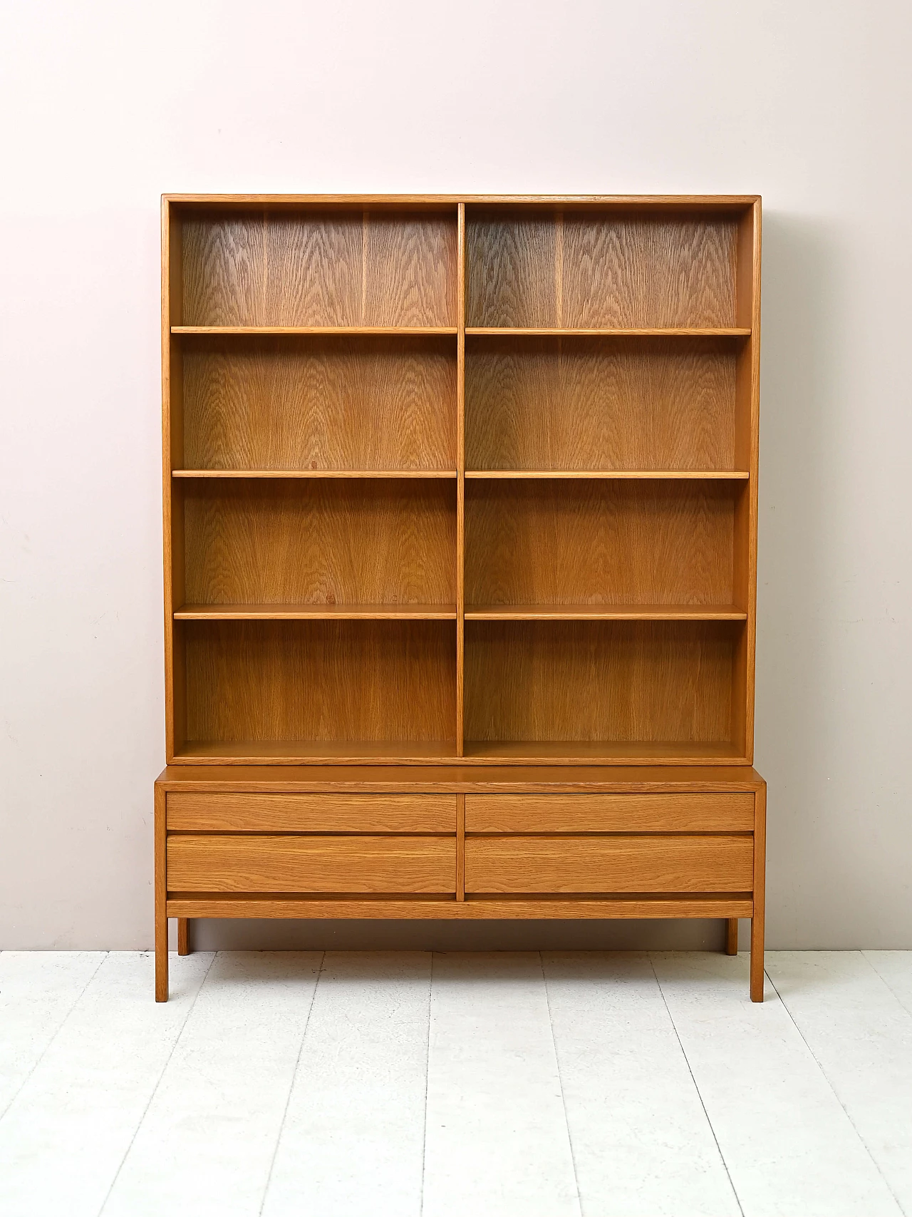 Oak bookcase with shelves and drawers, 1960s 2