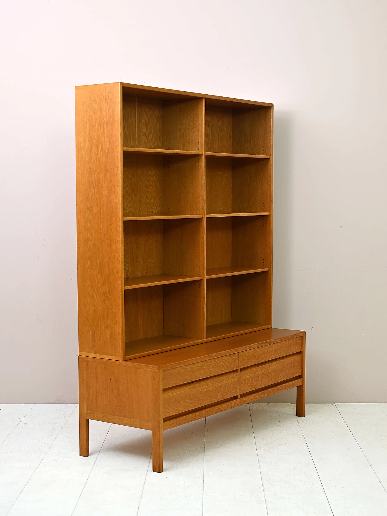 Oak bookcase with shelves and drawers, 1960s 3