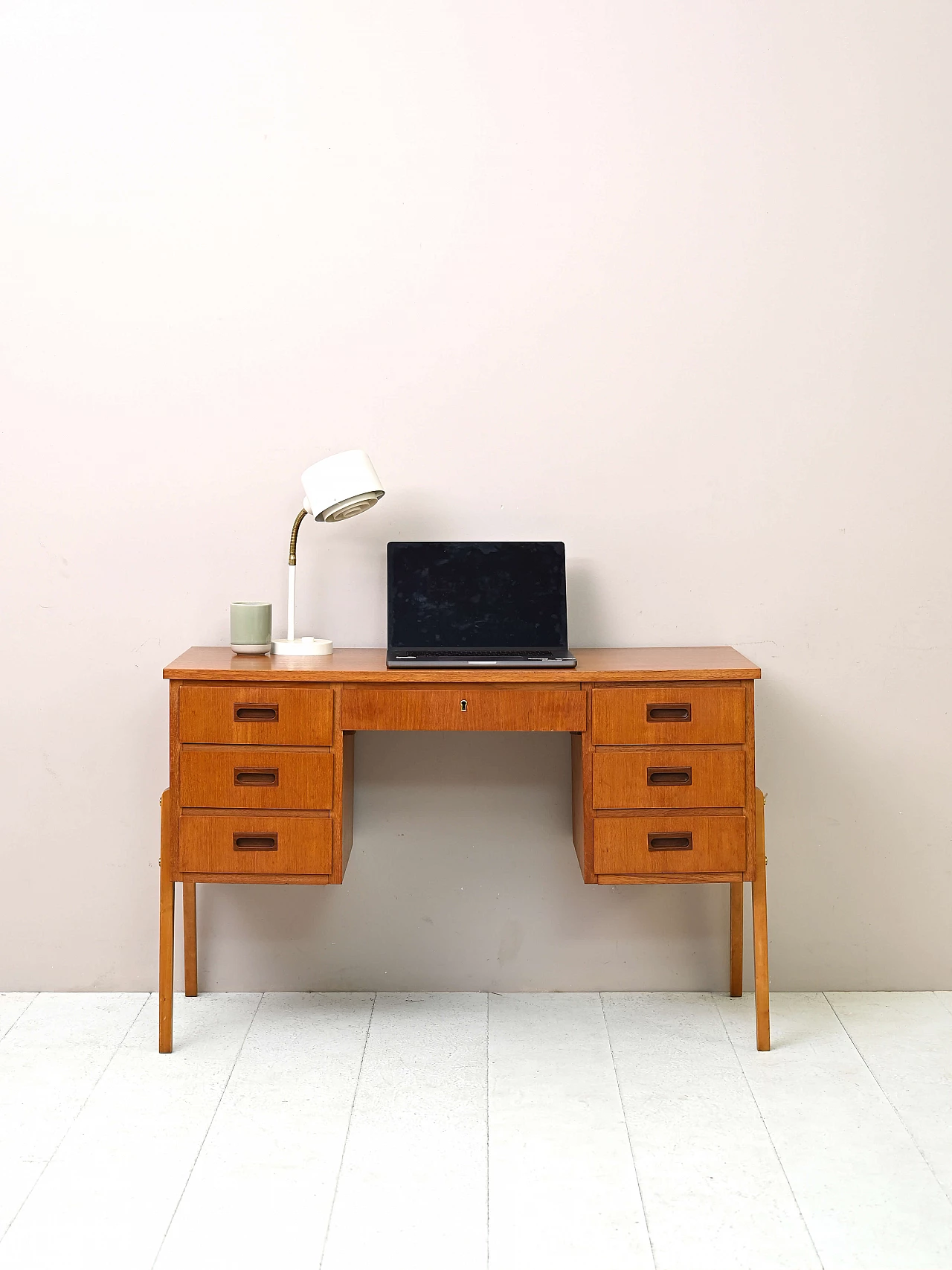 Teak desk with drawers on the sides, 1960s 2