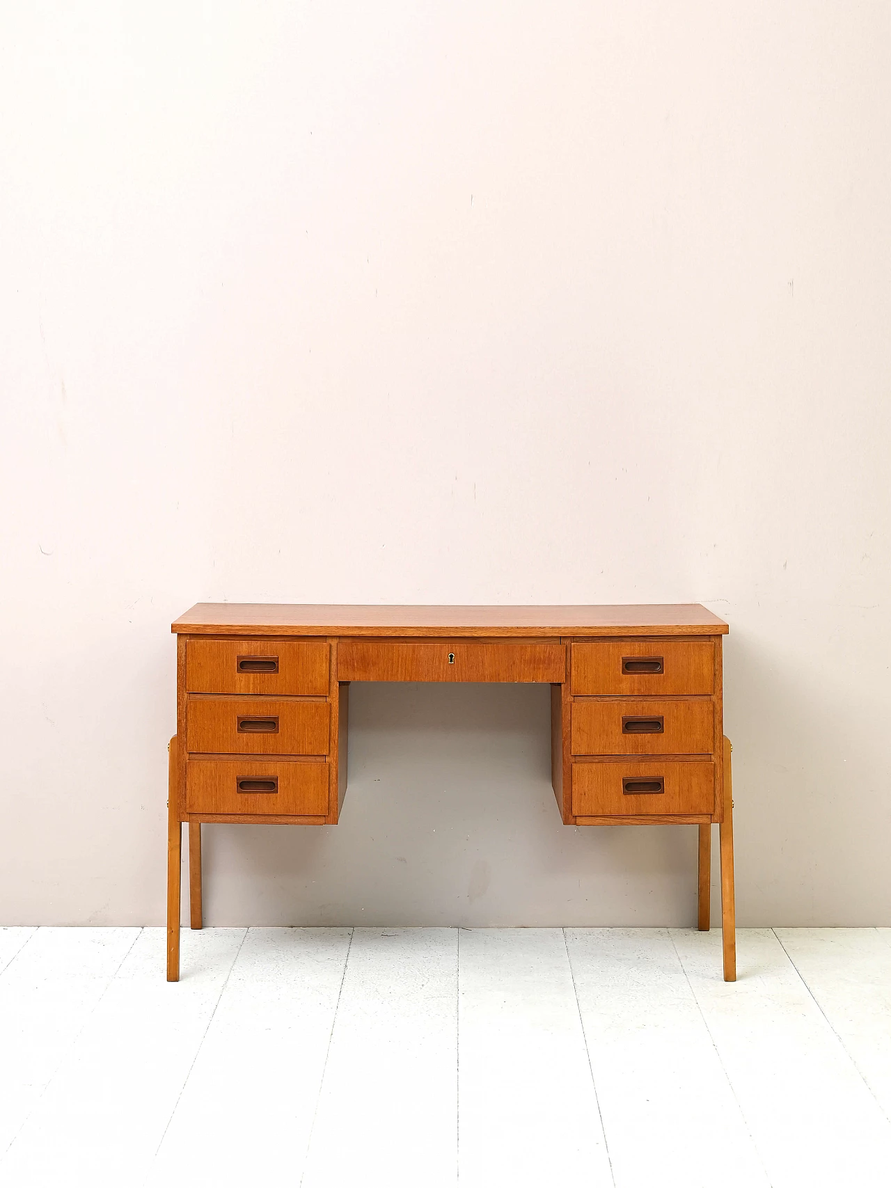 Teak desk with drawers on the sides, 1960s 3