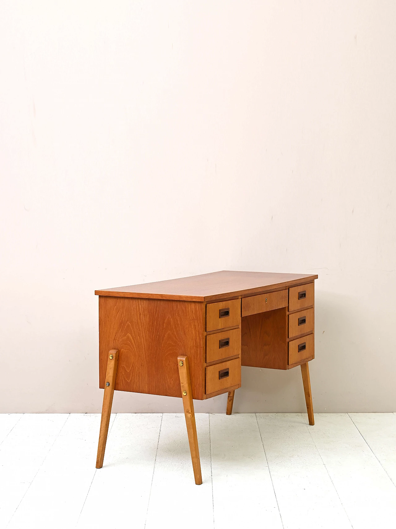 Teak desk with drawers on the sides, 1960s 4