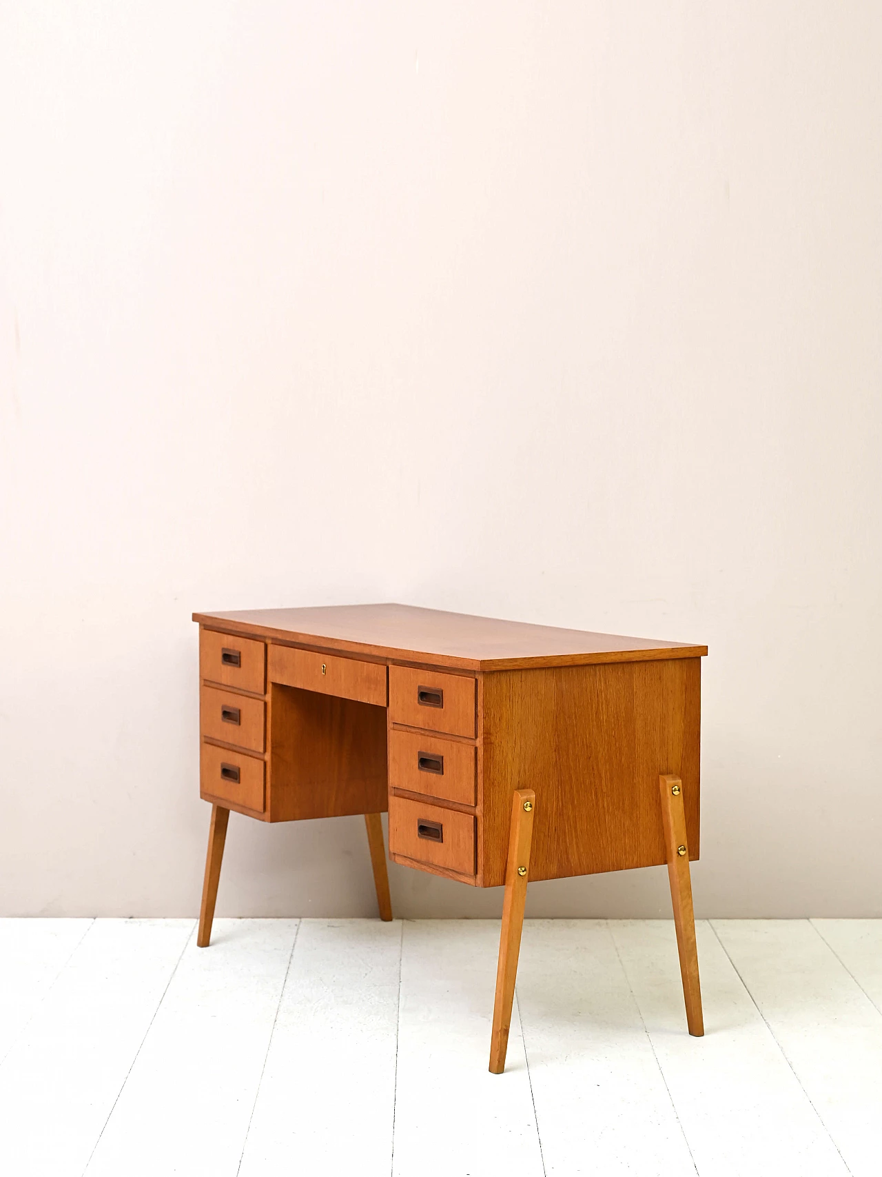 Teak desk with drawers on the sides, 1960s 5