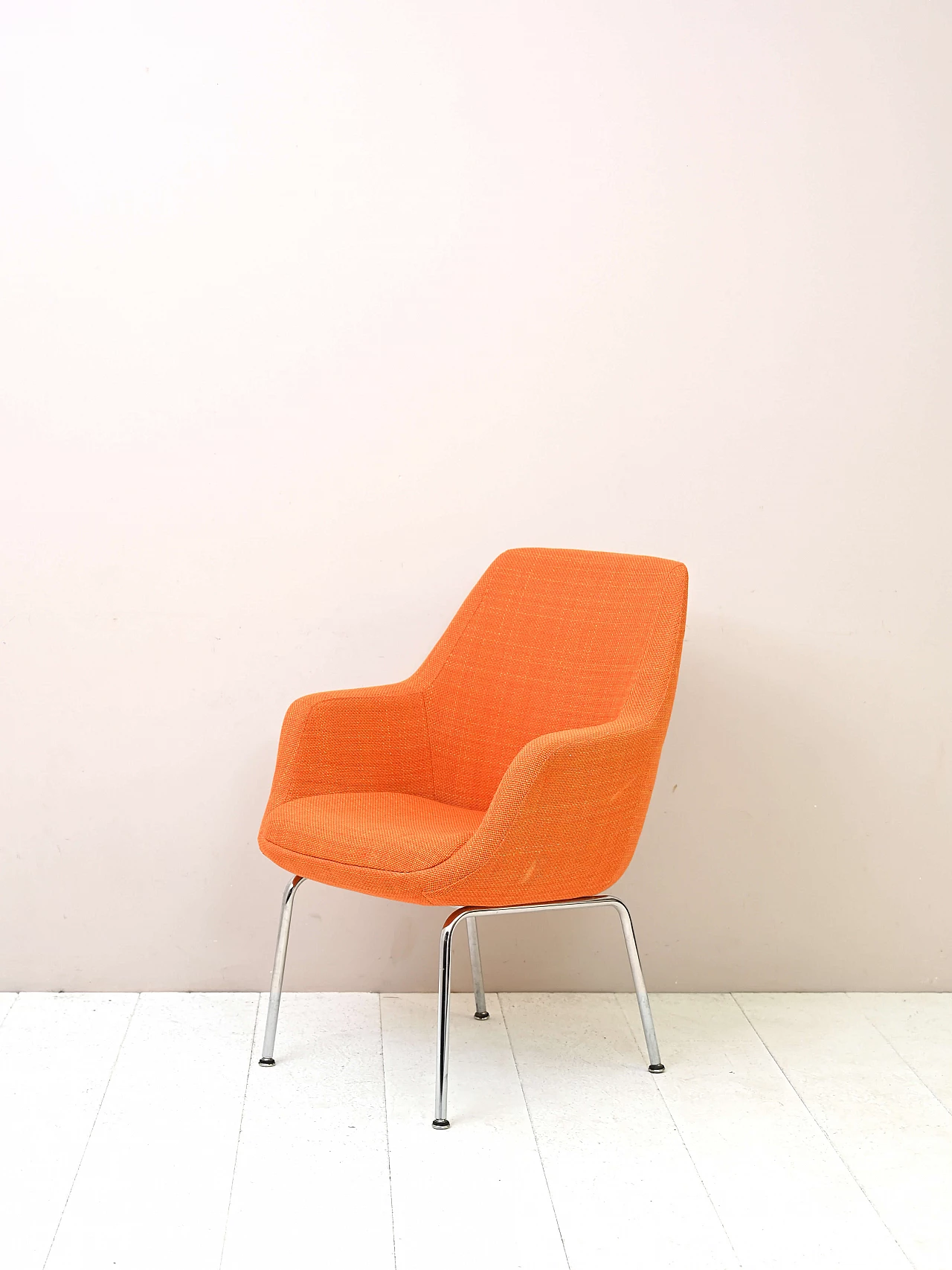 Poltrona in acciaio e tessuto arancione, anni '70 5