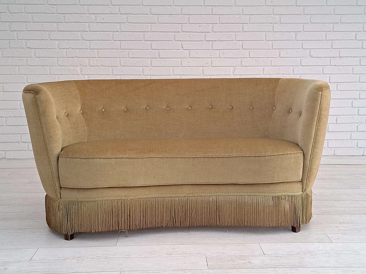 Two-seater velvet sofa with tassels, 1970s 1