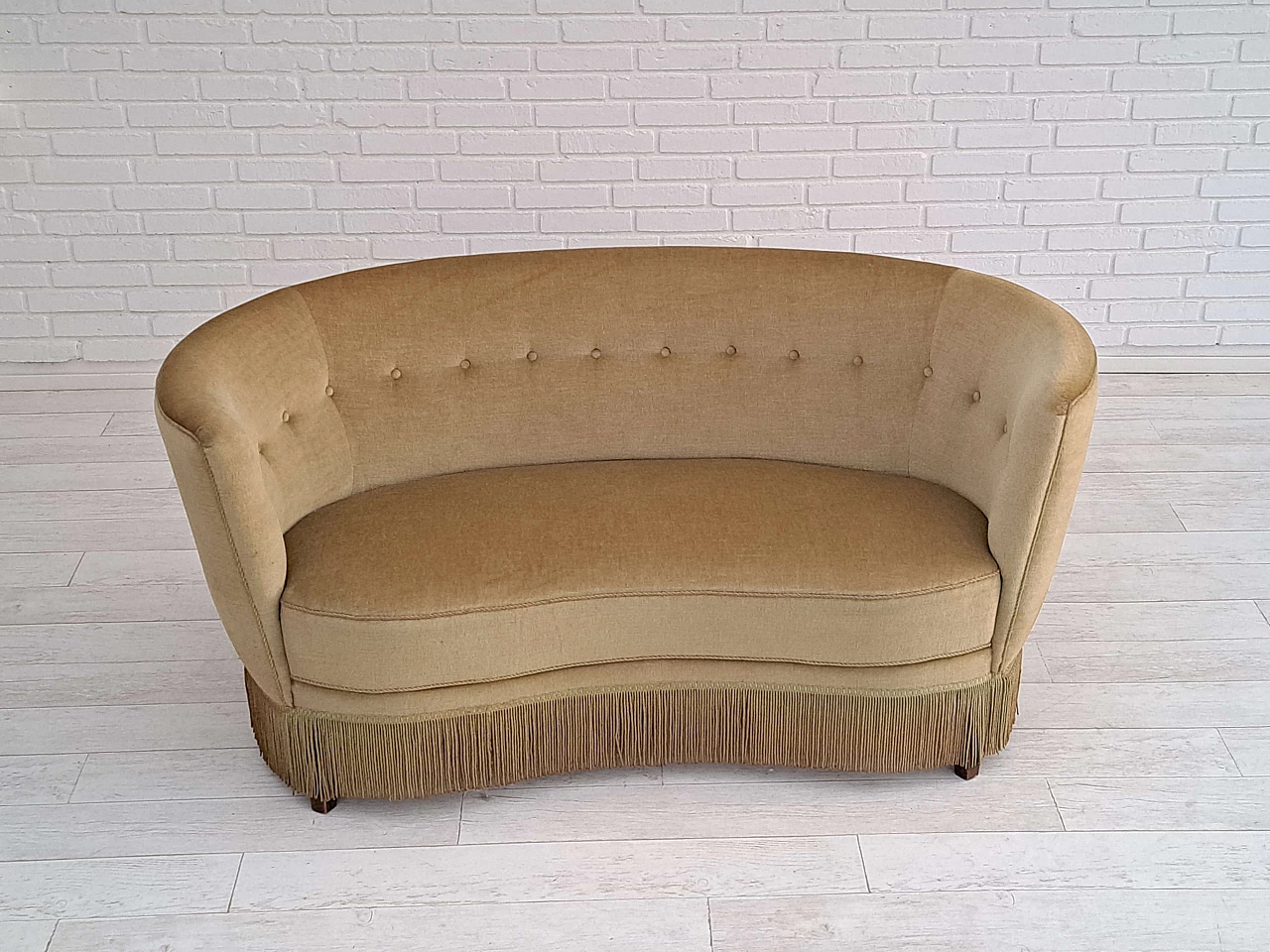 Two-seater velvet sofa with tassels, 1970s 2