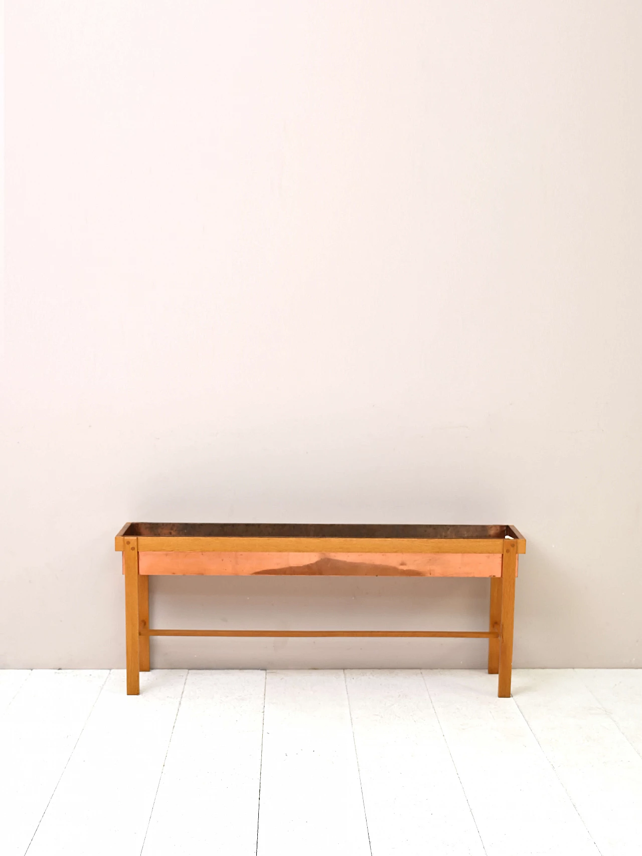 Planter with oak base and copper-plated metal frame, 1960s 2