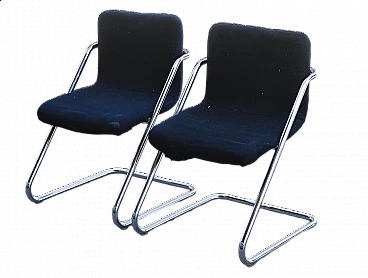 Pair of steel and blue velvet chairs, 1960s