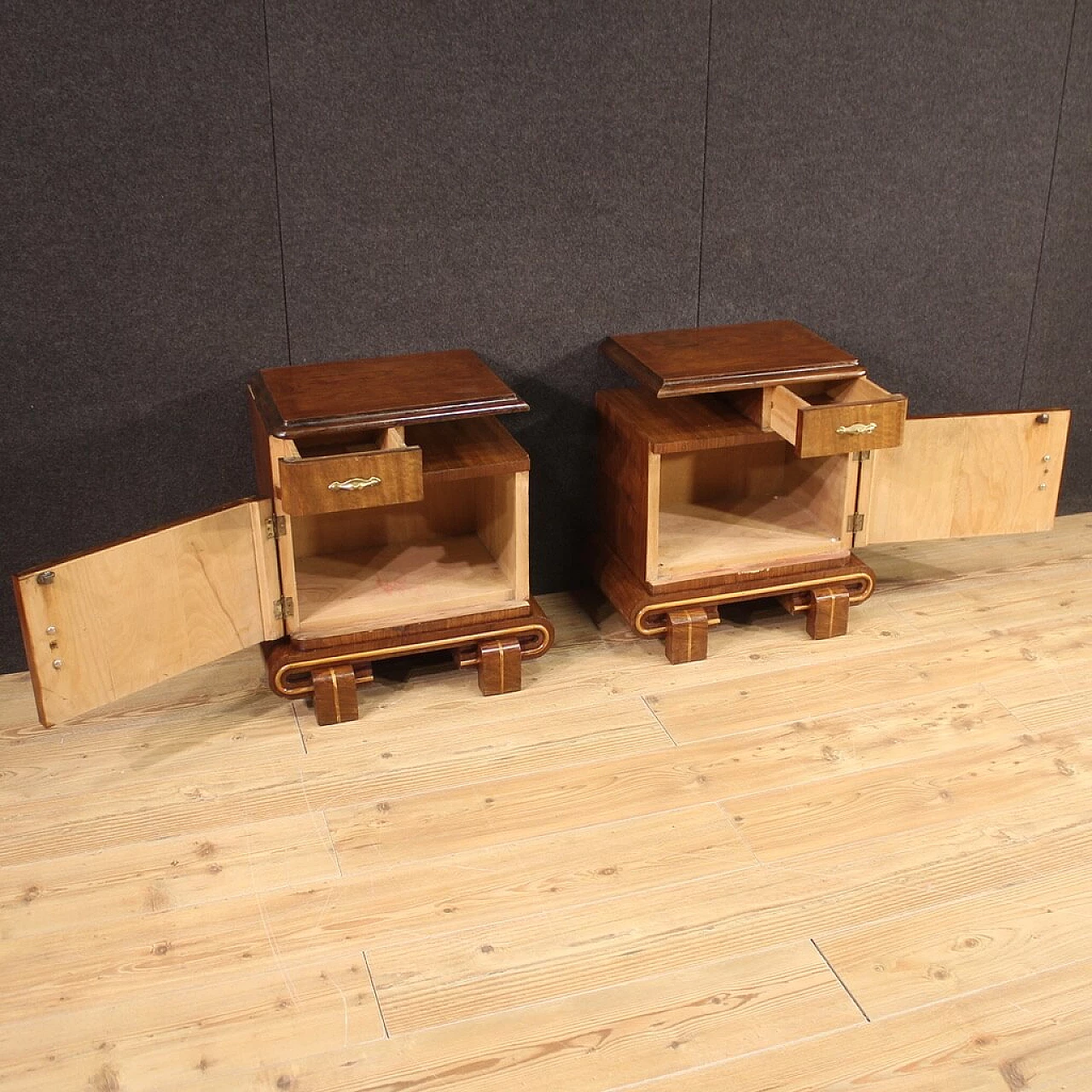 Pair of wooden bedside tables in Art Deco style, 1950s 2