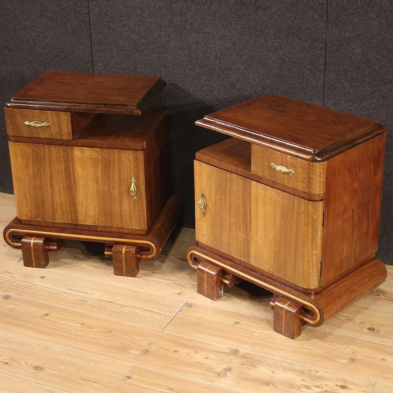 Pair of wooden bedside tables in Art Deco style, 1950s 3