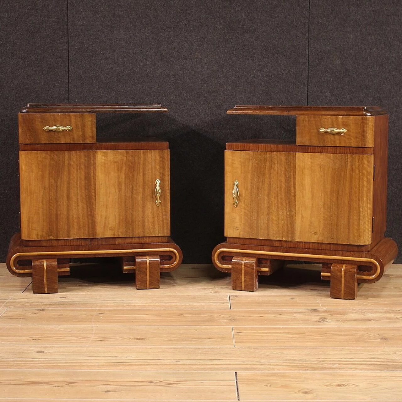 Pair of wooden bedside tables in Art Deco style, 1950s 4