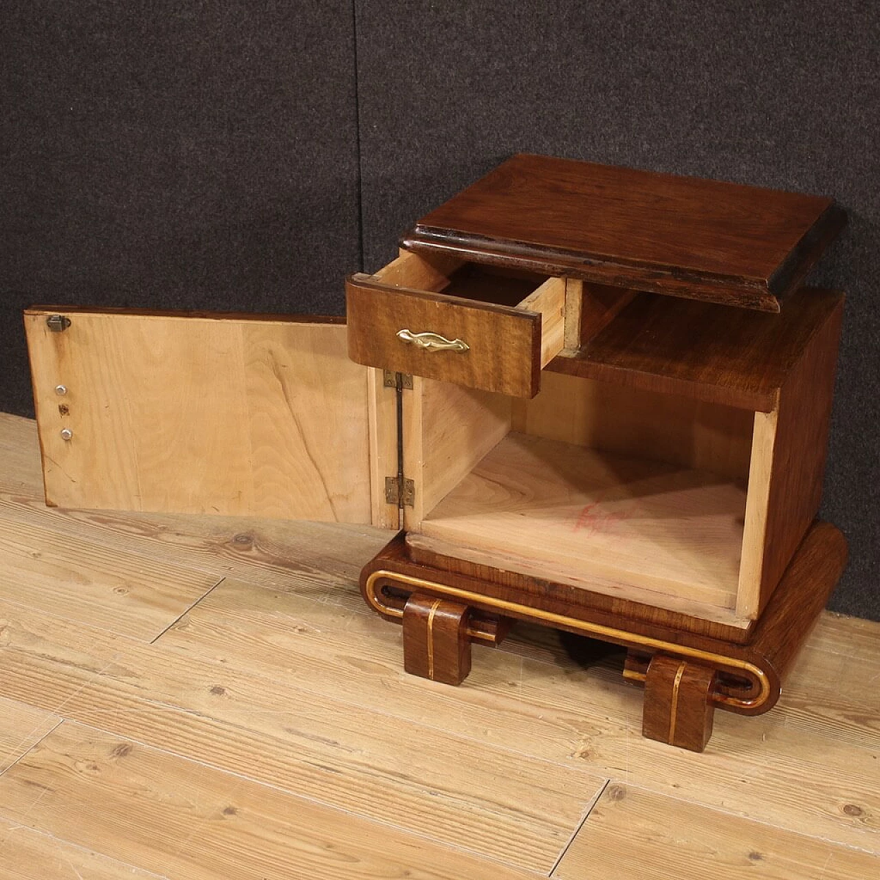 Pair of wooden bedside tables in Art Deco style, 1950s 6