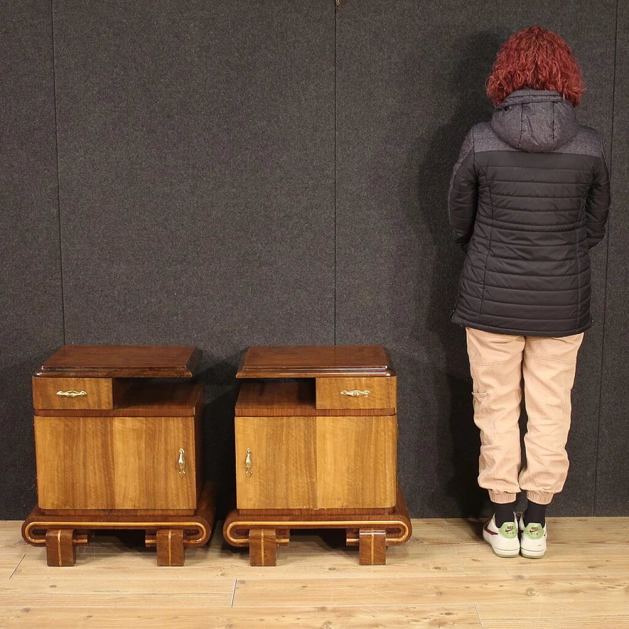 Pair of wooden bedside tables in Art Deco style, 1950s 7