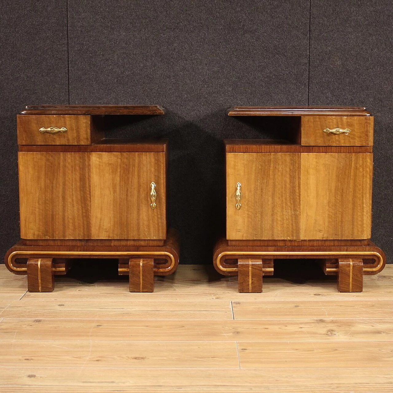 Pair of wooden bedside tables in Art Deco style, 1950s 8