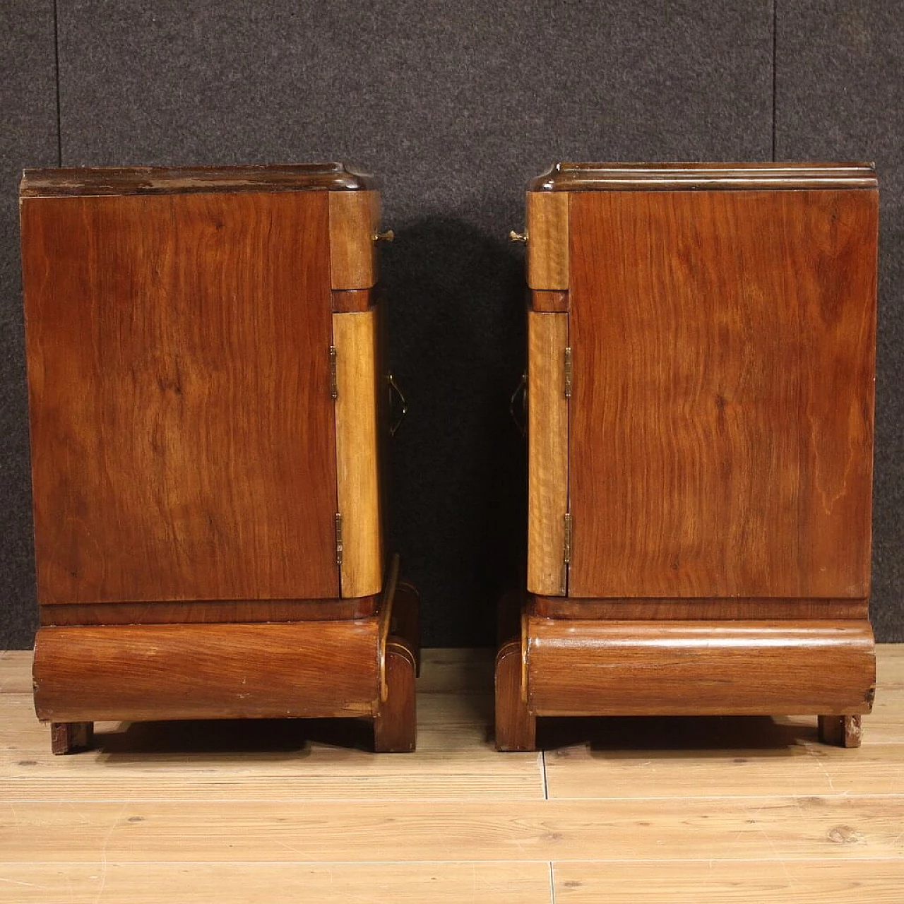 Pair of wooden bedside tables in Art Deco style, 1950s 9