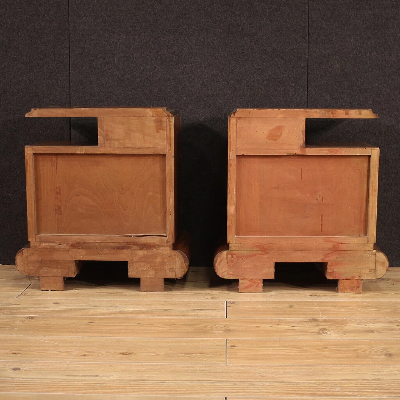 Pair of wooden bedside tables in Art Deco style, 1950s 10