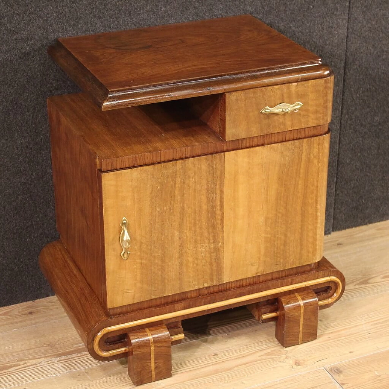 Pair of wooden bedside tables in Art Deco style, 1950s 12