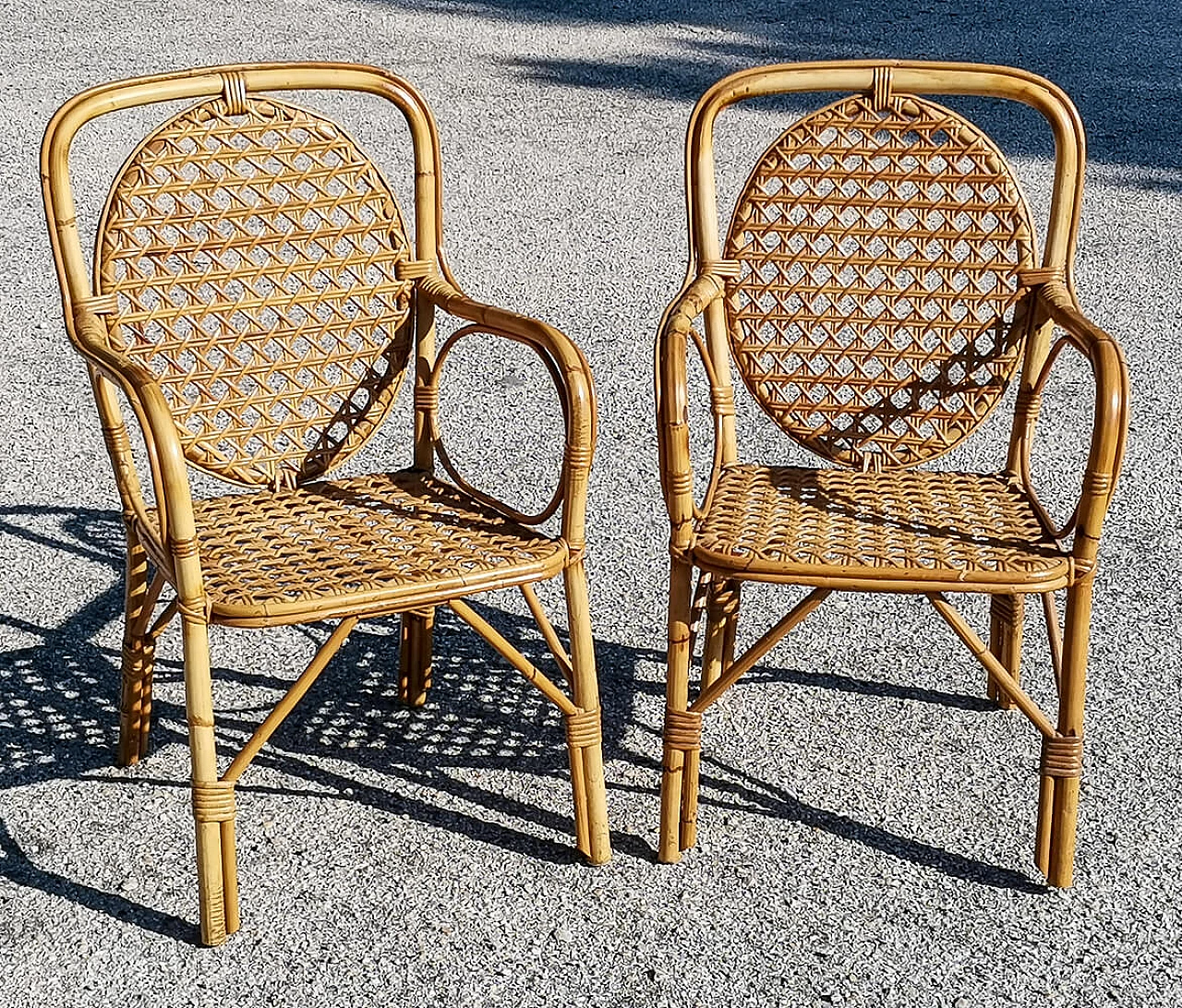 Pair of bamboo and woven rattan armchairs, 1970s 1