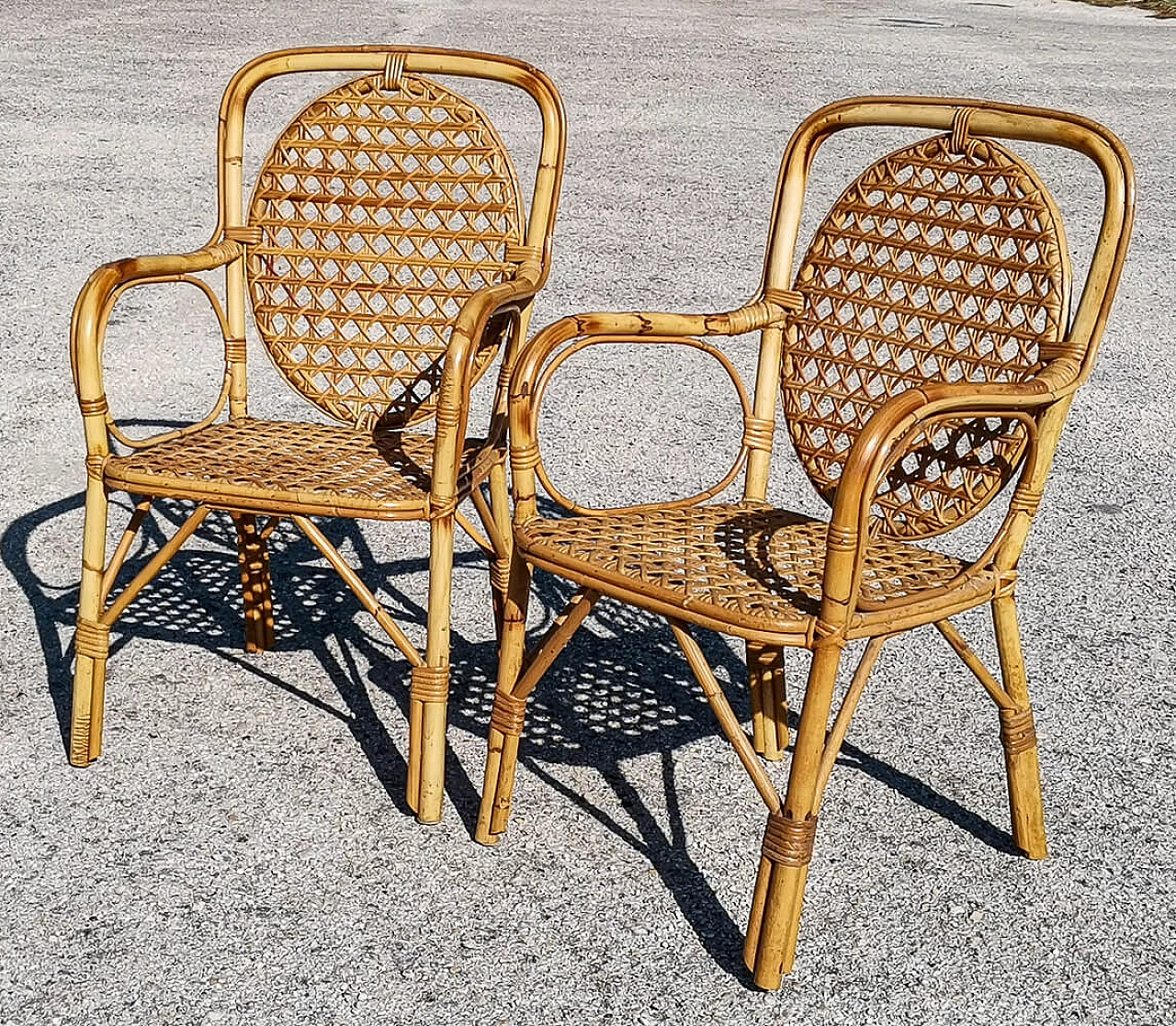 Pair of bamboo and woven rattan armchairs, 1970s 3