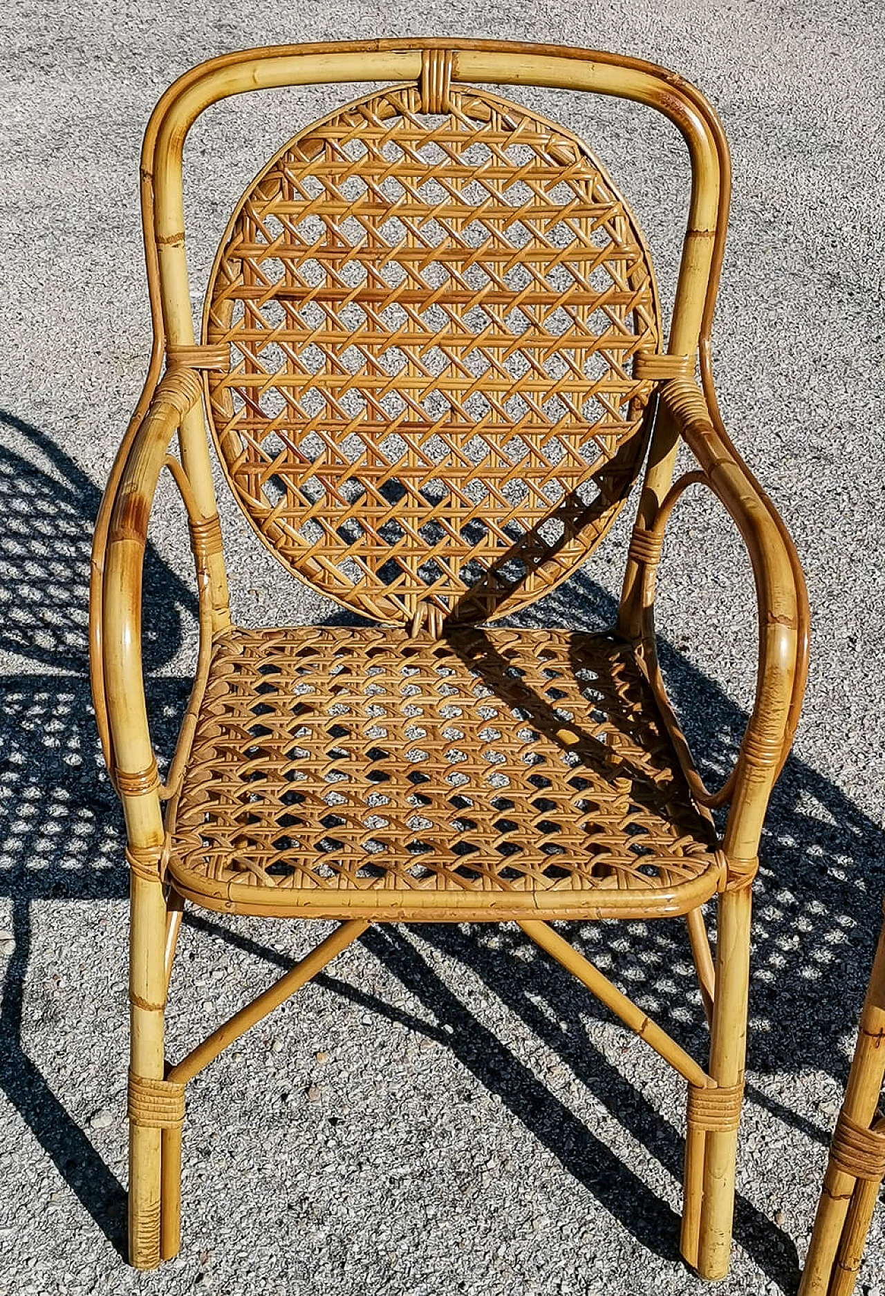 Pair of bamboo and woven rattan armchairs, 1970s 4