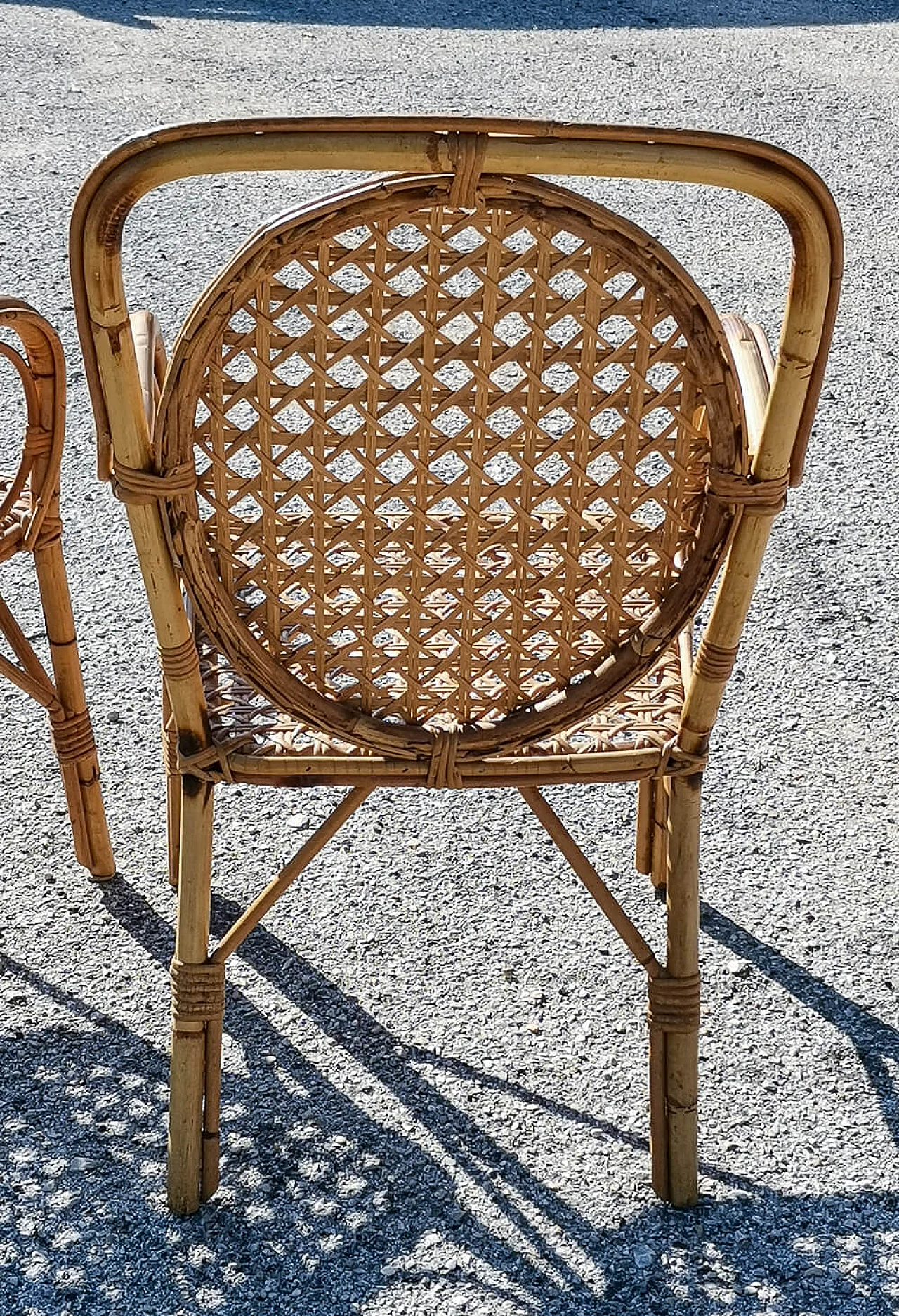 Pair of bamboo and woven rattan armchairs, 1970s 7